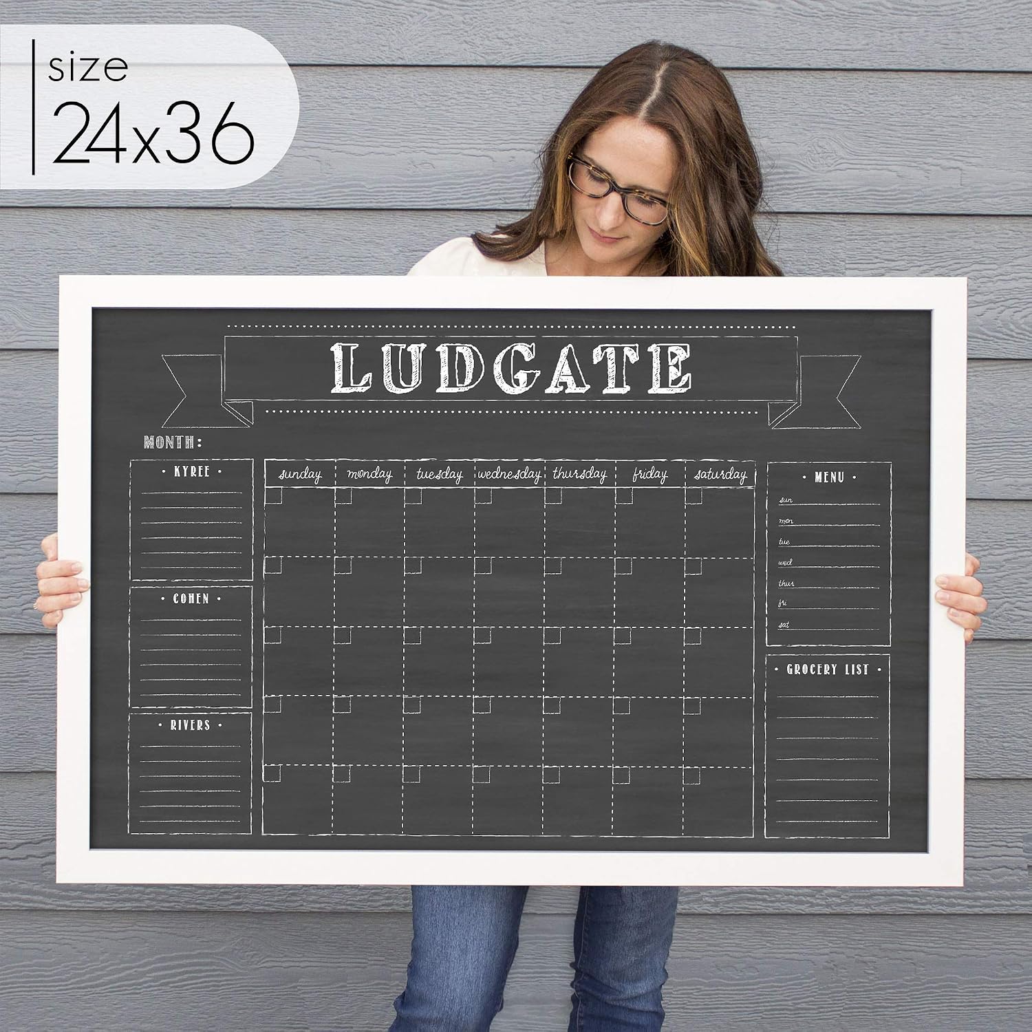 Large Wall Calendar, Command Center 36x24, Family Calendar, Dry-erase calendar, chalkboard dry erase calendar, reusable, framed perpetual calendar, 2023