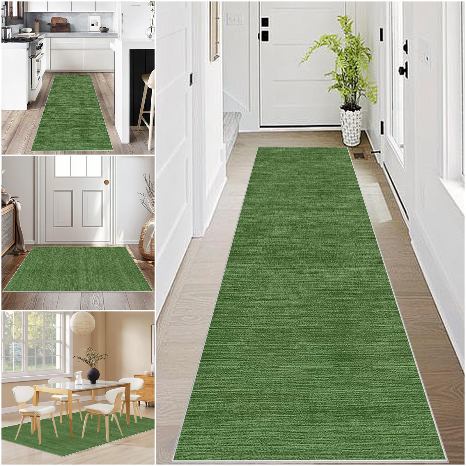 Long Hallway Runner Rugs Non Slip 100 x 100 cm Green Washable Carpet Runner for Kitchen Rug Mat Heavy-Duty Absorbent Area Rugs Narrow Rugs Hallway Hall Runners Carpet Floor Mat for Entryway Bedroom