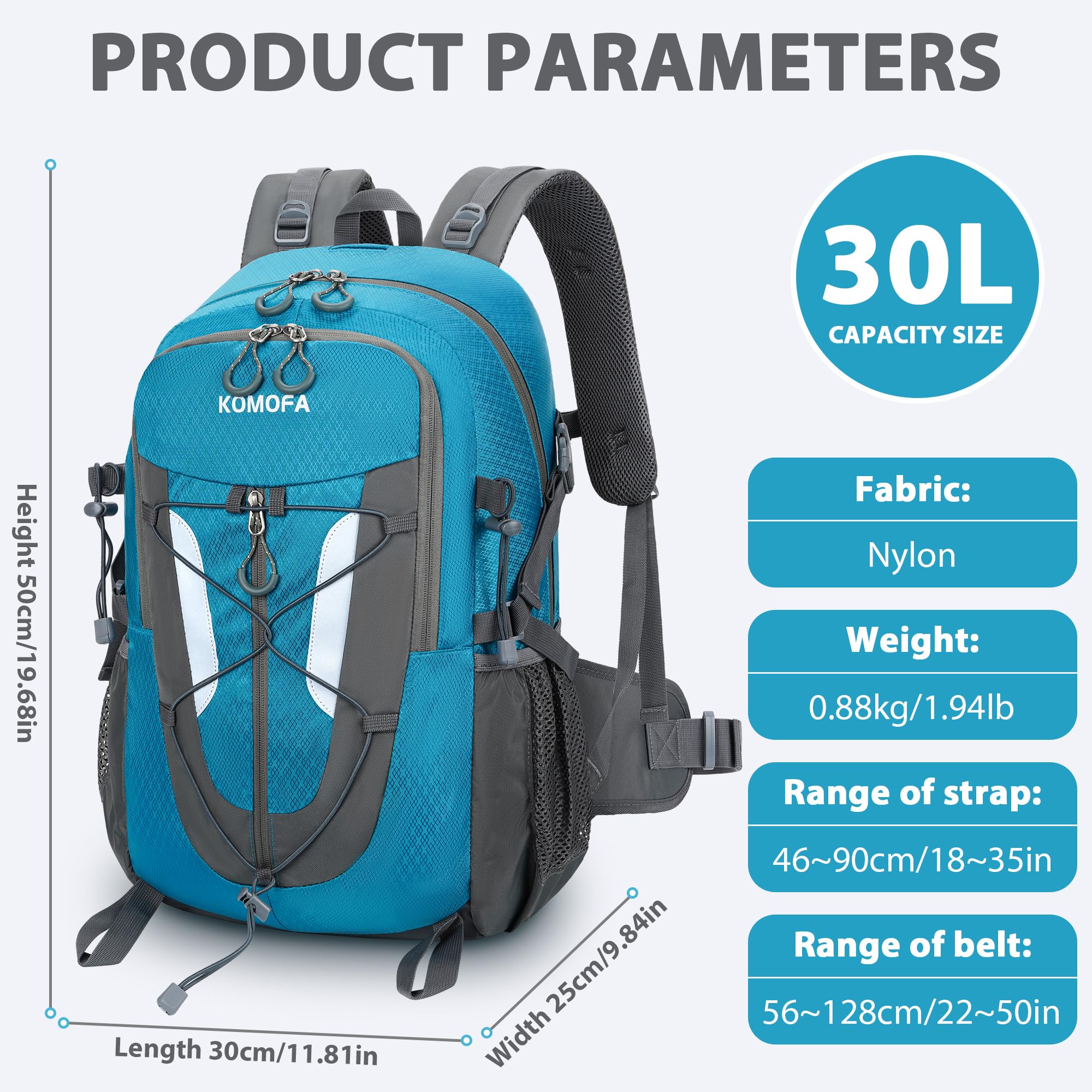 Mochila de senderismo de 30 L, ligera, mochila de viaje para hombres y mujeres, para acampar al aire libre, mochilero, Azul, Mochilas de viaje 2