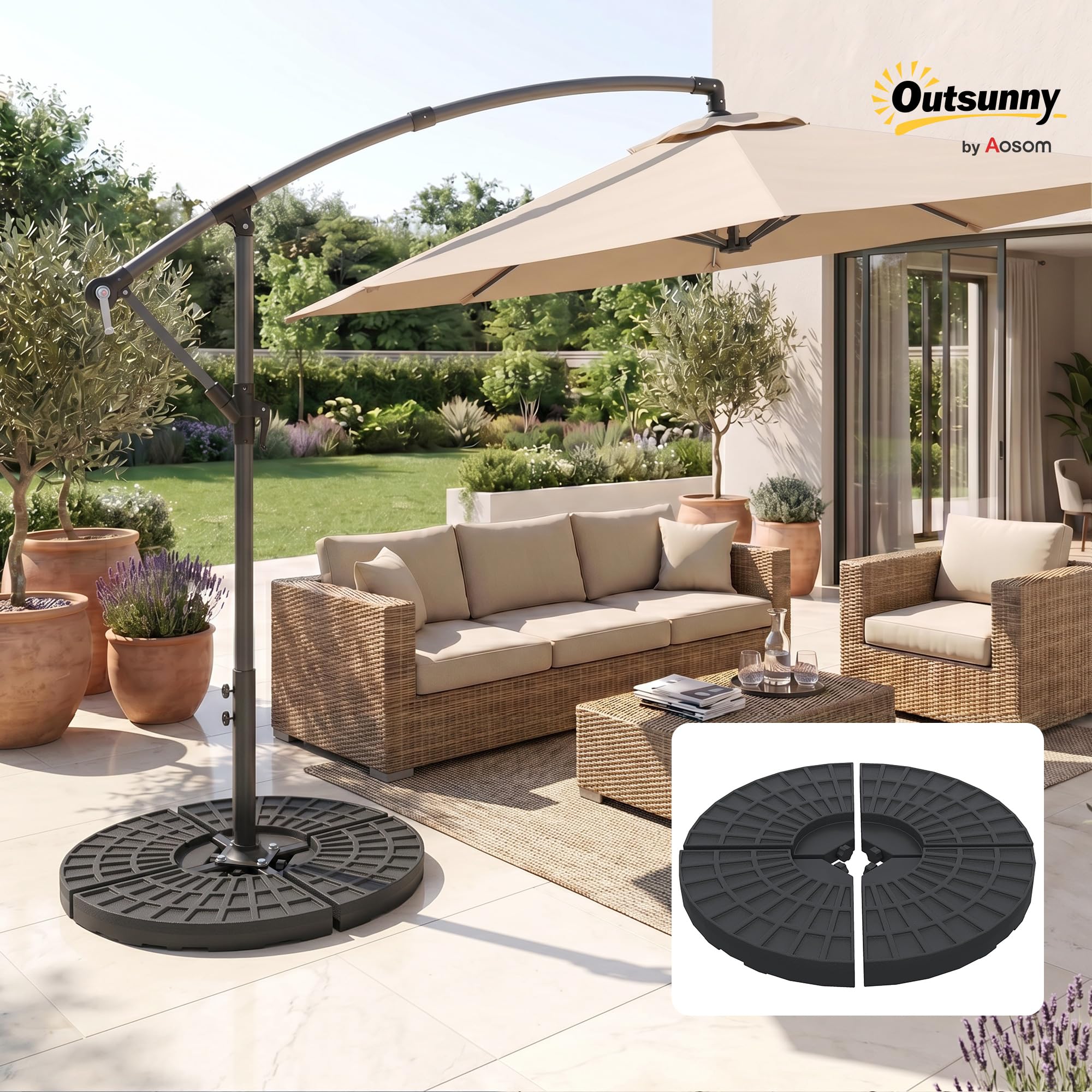 Amazon.com : Outsunny 4 Pieces Round Patio Umbrella Base, Cantilever Offset Outdoor Umbrella Weights, 52 Liters Capacity Water or 112 lbs Capacity Sand Plates Set, Black : Patio, Lawn & Garden