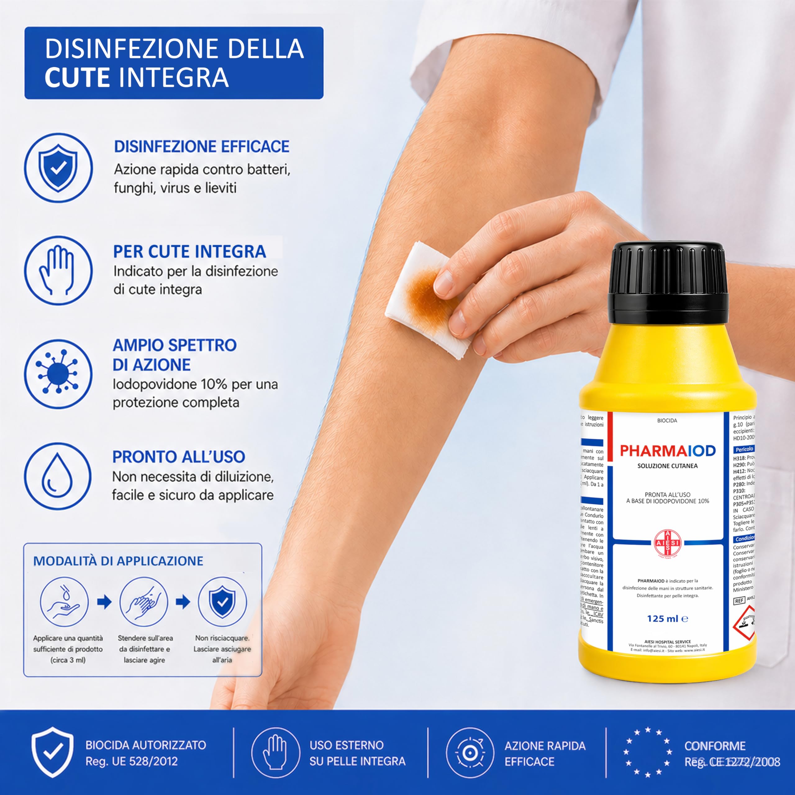 AIESI® Disinfettante a base di iodopovidone 10% (125 ml) per cute integra PHARMAIOD