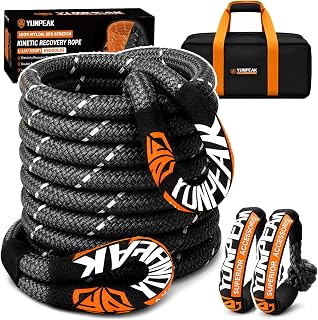 1.26" x30ft Kinetic Recovery Rope 56,000lbs, with 2 Soft Shackles | Heavy-Duty Kinetic Recovery Rope, 100% Nylon,Ideal for Trucks, SUVs, Jeeps, UTVs, ATVs & Tractors