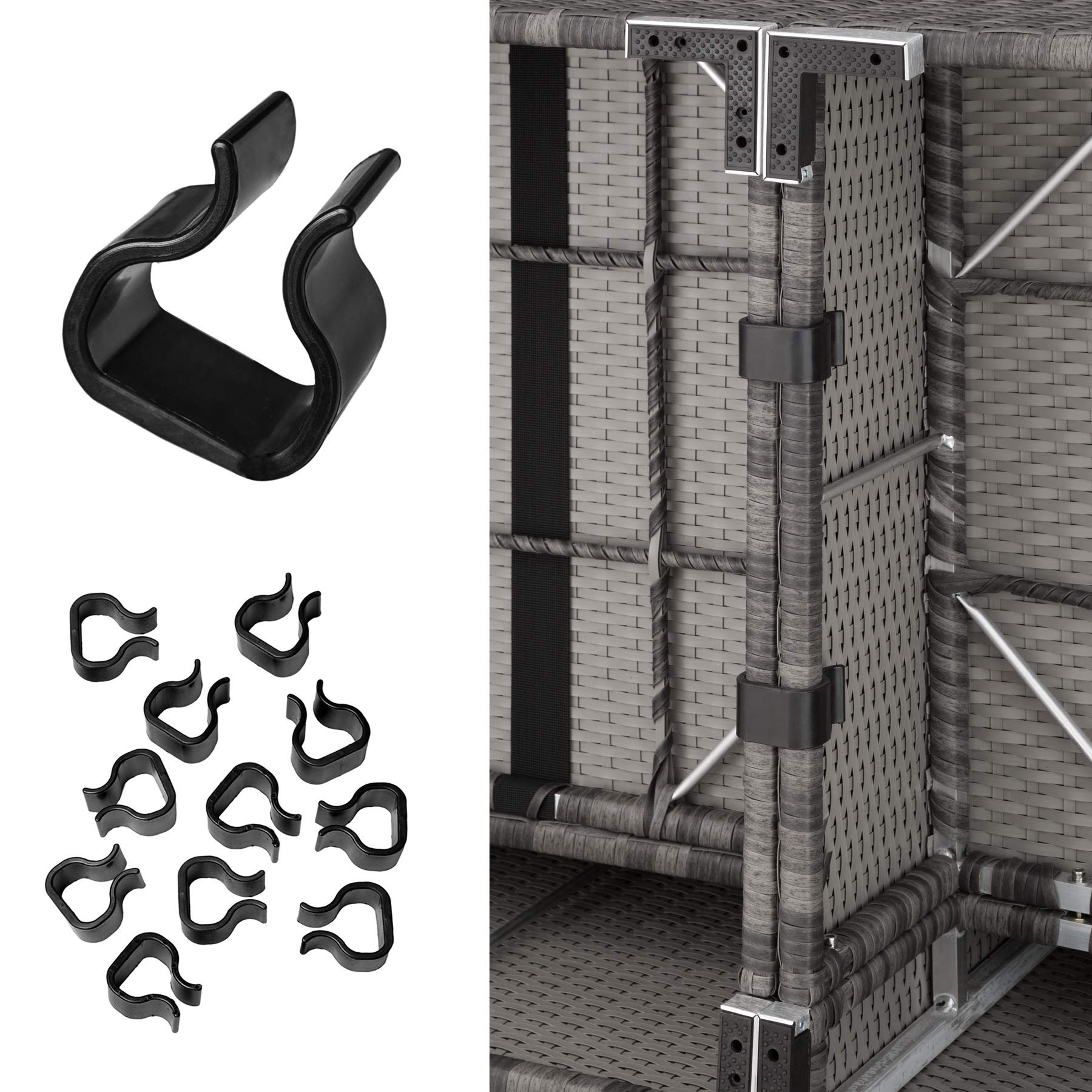 tectake® Conjunto Jardín en Ratán y Aluminio con Cojines de 10 cm, Conjunto Terraza Resistente a la Intemperie, Muebles Jardín Exterior 3 Sillones, 1 Puf, 1 Mesa con Cristal, Fundas Extraíbles - Gris