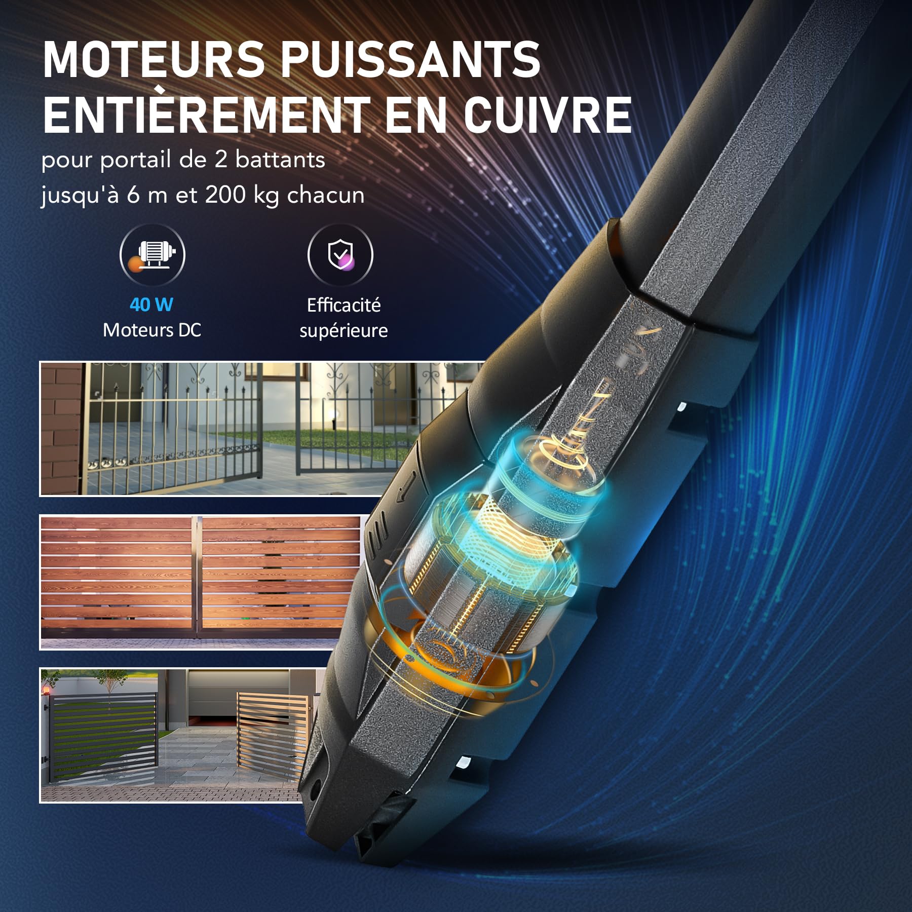 CO-Z Motorisation Portail Battant 220V/24V Double Bras pour 2 Vantaux Jusqu'à 400KG 6M avec 2 Télécommandes Moteur DC Automatisme à Vérins Télescopique Alimentation Solaire ou Batteries