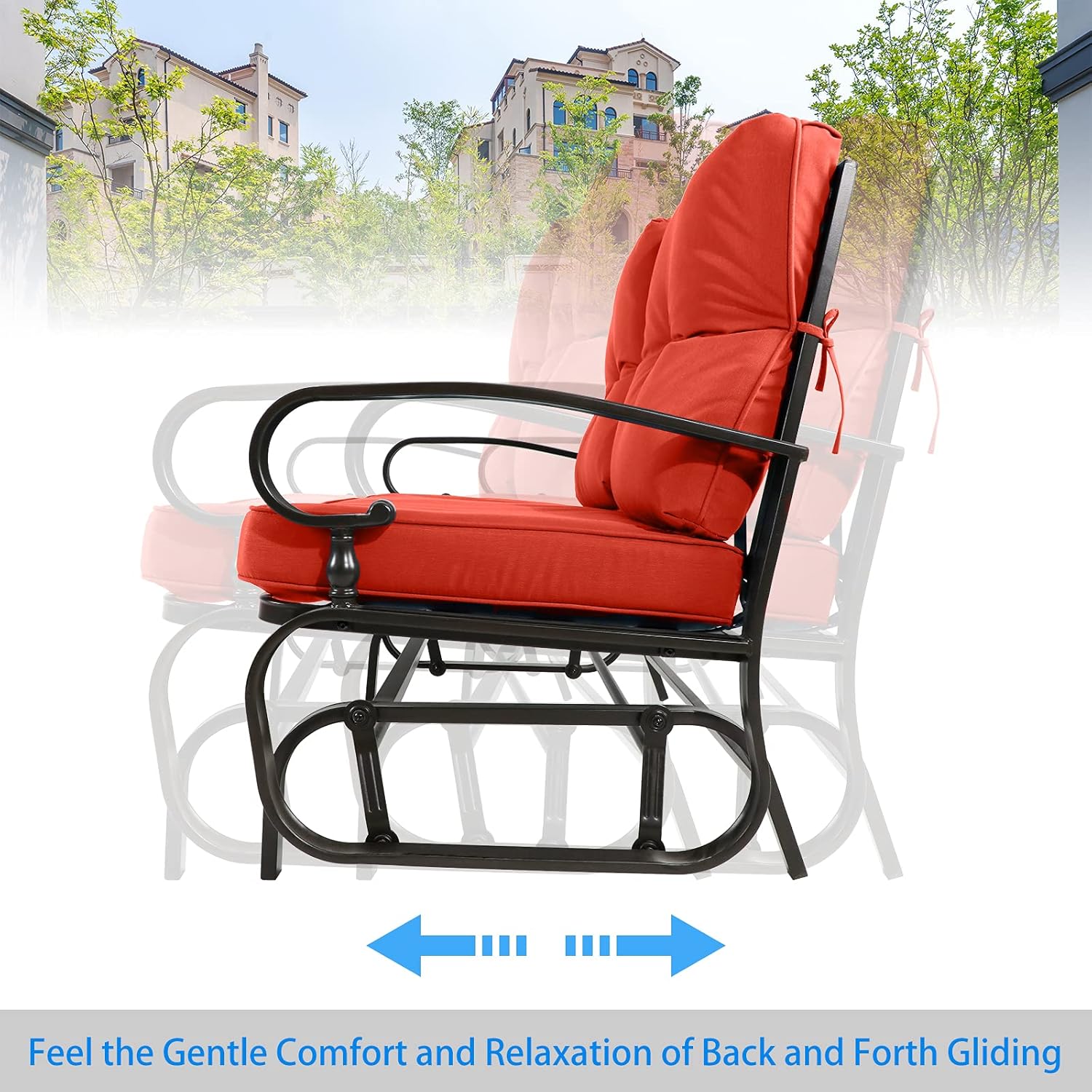 Crownland Outdoor Patio Glider Rocking Bench,Porch Furniture Glider Loveseat Seating,Wrought Iron Chair Set with Cushion, Red : Patio, Lawn & Garden