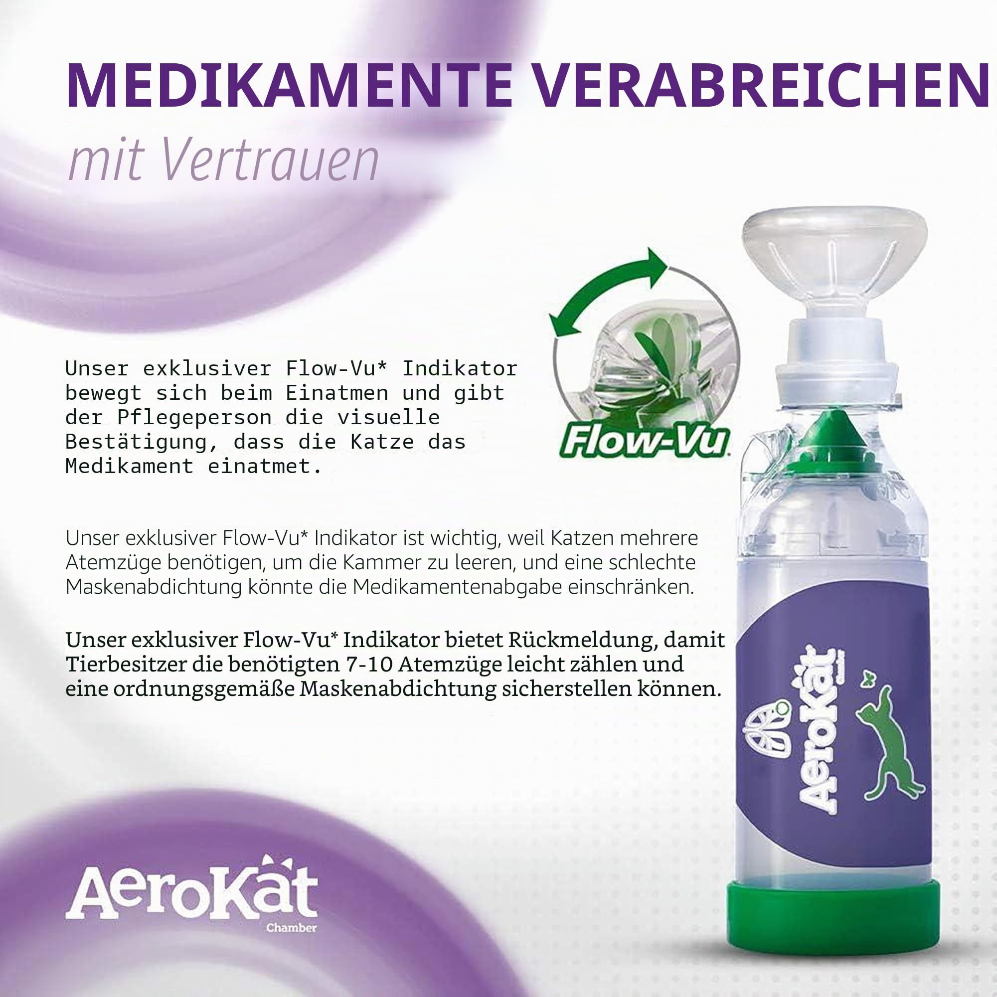AEROKAT Feline Aerosol-Kammer-Inhalator-Spacer für Katzen und Kätzchen mit exklusiver Flow-VU-Anzeige