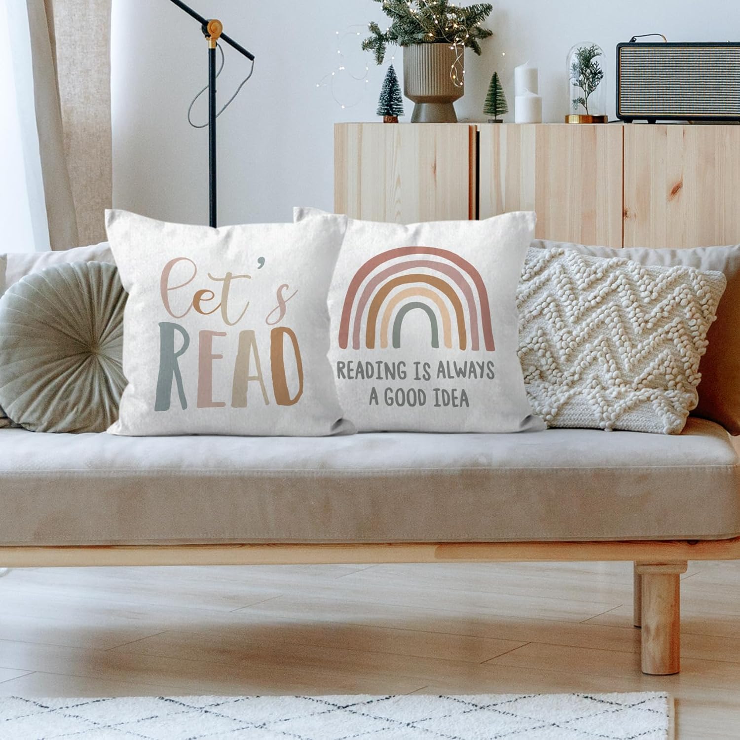 HIWX Let's Read Reading Decorative Pillowcase Classroom Throw Pillows Cover,Classroom Pillow Covers,Boho Rainbow Reading Corner Classroom Kids Room Nursery Pillow Cover Decor 18 x 18 Inch Set of 2 - Image 6