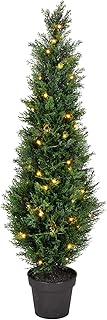 Vickerman Everyday Artificial Cedar Pre-Lit LED Tree 4 Foot Tall - Potted Natural Green Cedar - UV Resistant Indoor Outdoor Home Patio Front Door Faux Decor