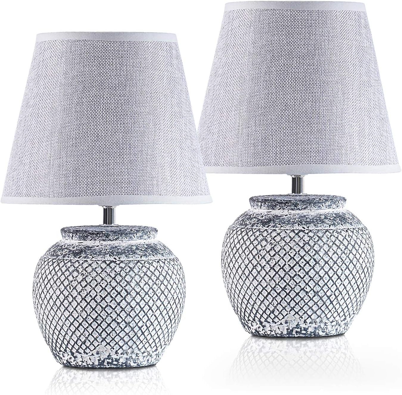 2-Pack BRUBAKER Table or Bedside Lamps - Gray - 11.8 Inches - Ceramic Base in Two-Tone Vintage Finish