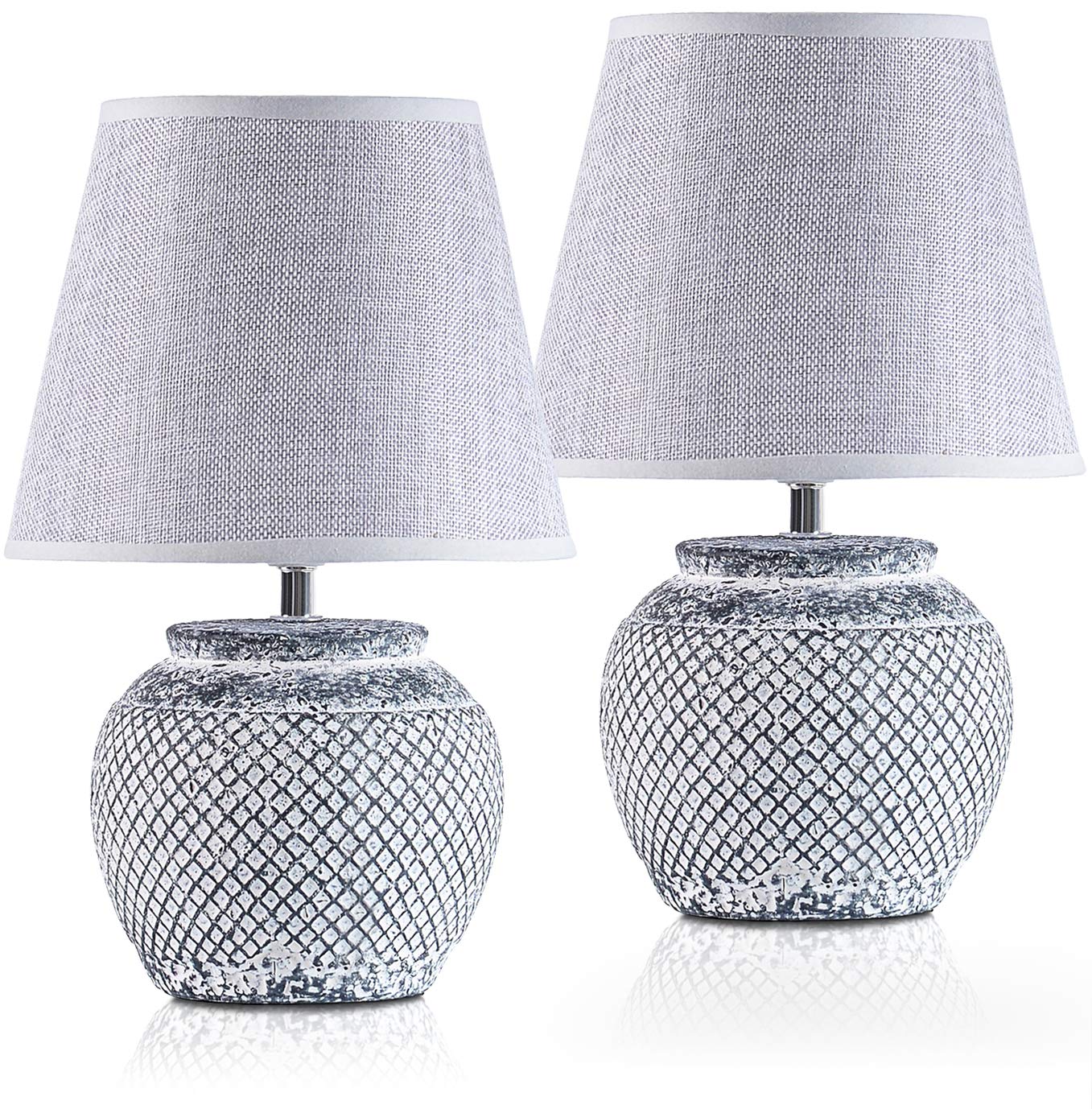 2-Pack BRUBAKER Table or Bedside Lamps - Gray - 11.8 Inches - Ceramic Base in Two-Tone Vintage Finish