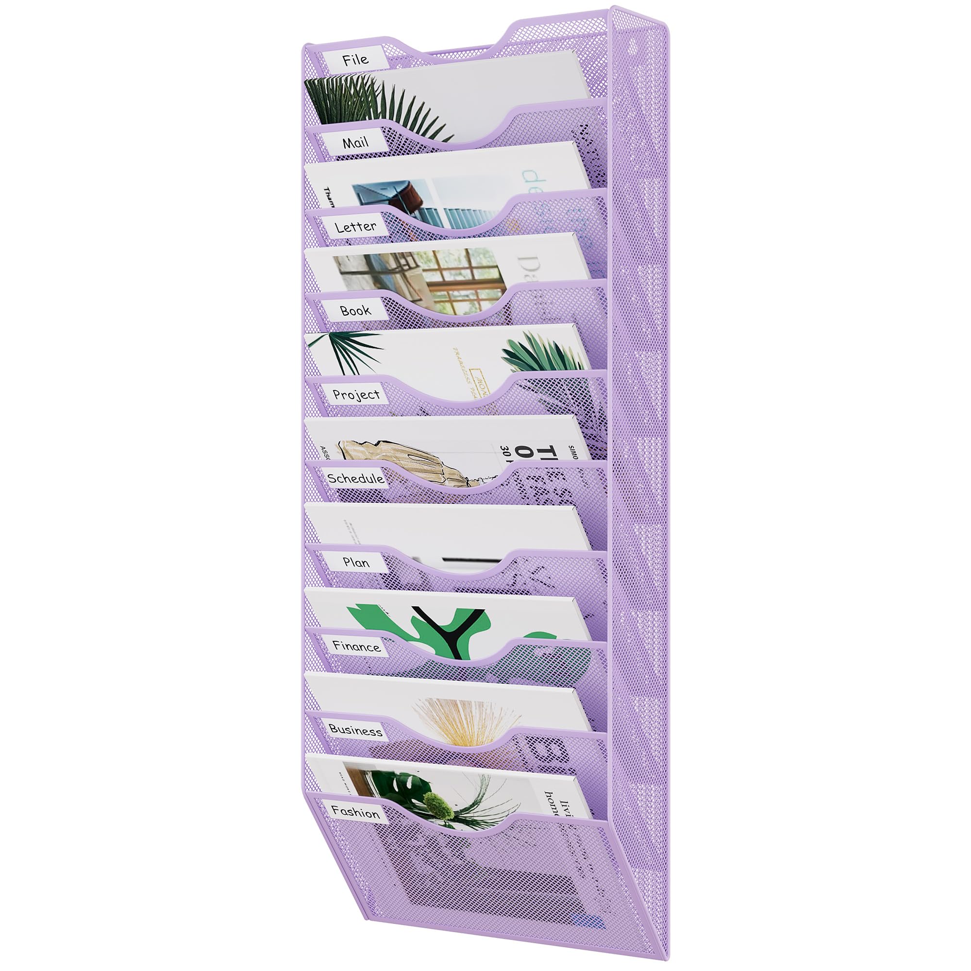 EasyPAG Ordner für Büro, 10 Fächer, Wandhalter, Zeitschriftenhalter, mit 5 Schlüsselhalter-Haken, silberfarben