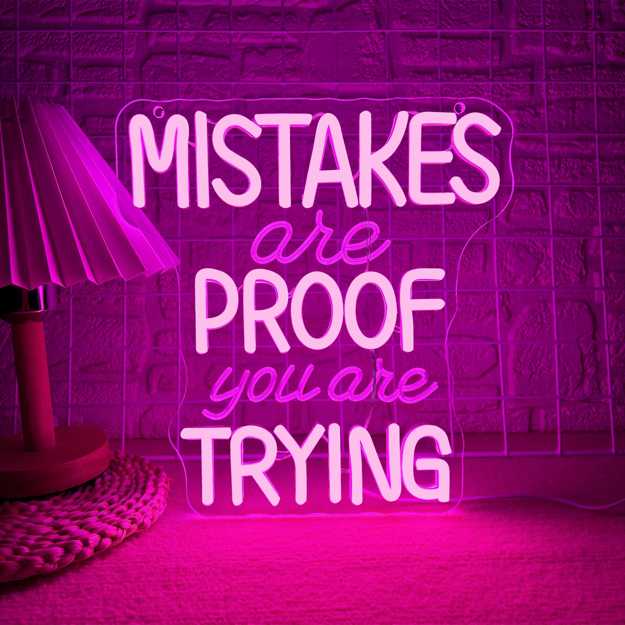 Allball Mistakes Are Proof You Are Trying Neon Sign, Motivational Neon Sign USB Powered LED Dimmable, for Classroom Office Children Room Bedroom Living Room Sign, Graduation Gift(11.8 * 11 In)