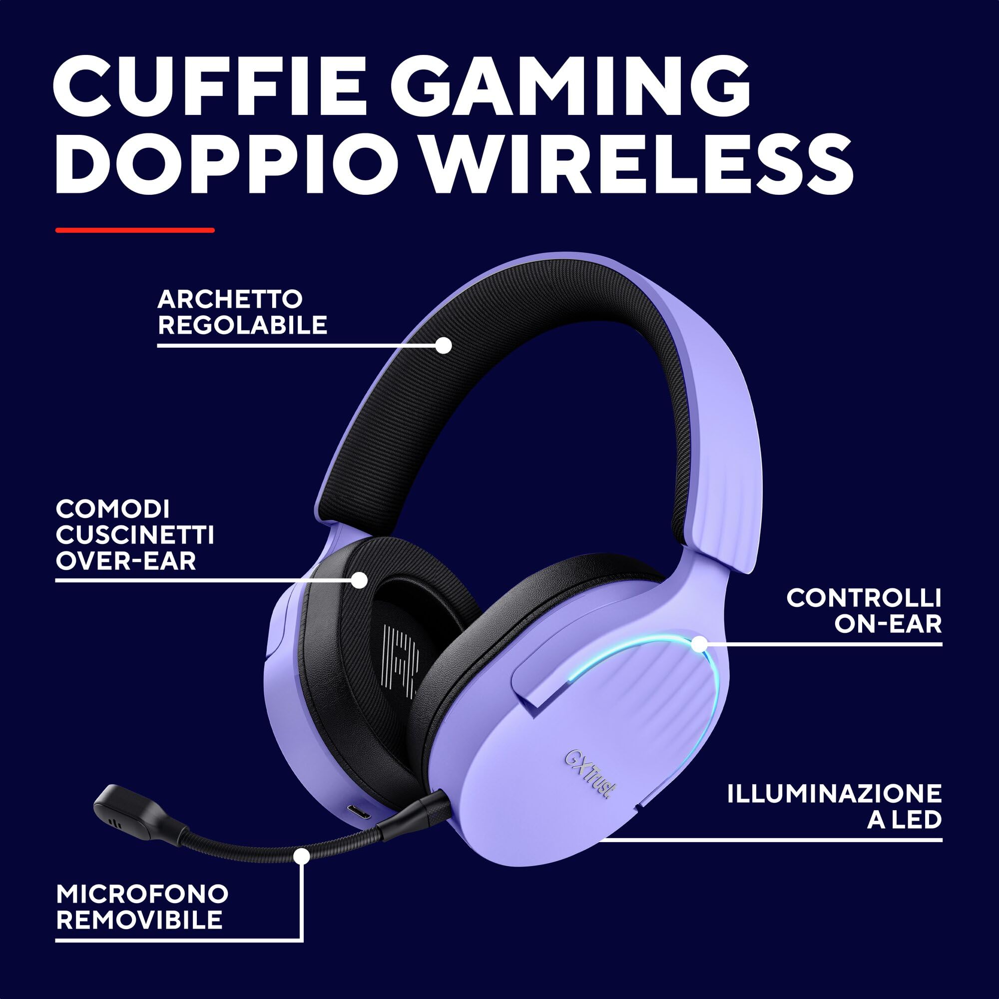 GXTrust 491P Fayzo Gaming Headphones Bluetooth 22 Ore Batteria - Dettaglio