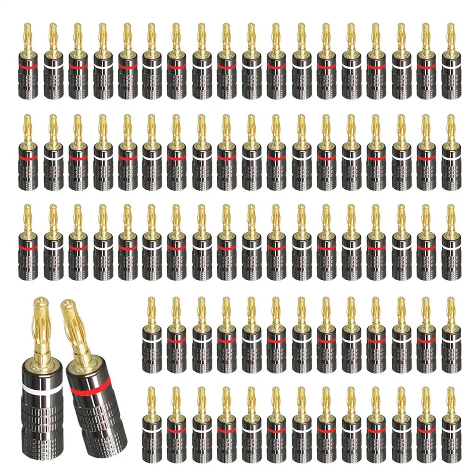 2/12/24/50Pcs Fiches Banane Pur Cuivre 24K Bornes Plaquées Or Connecteur Banane(50 Pieces,Lantern Type)