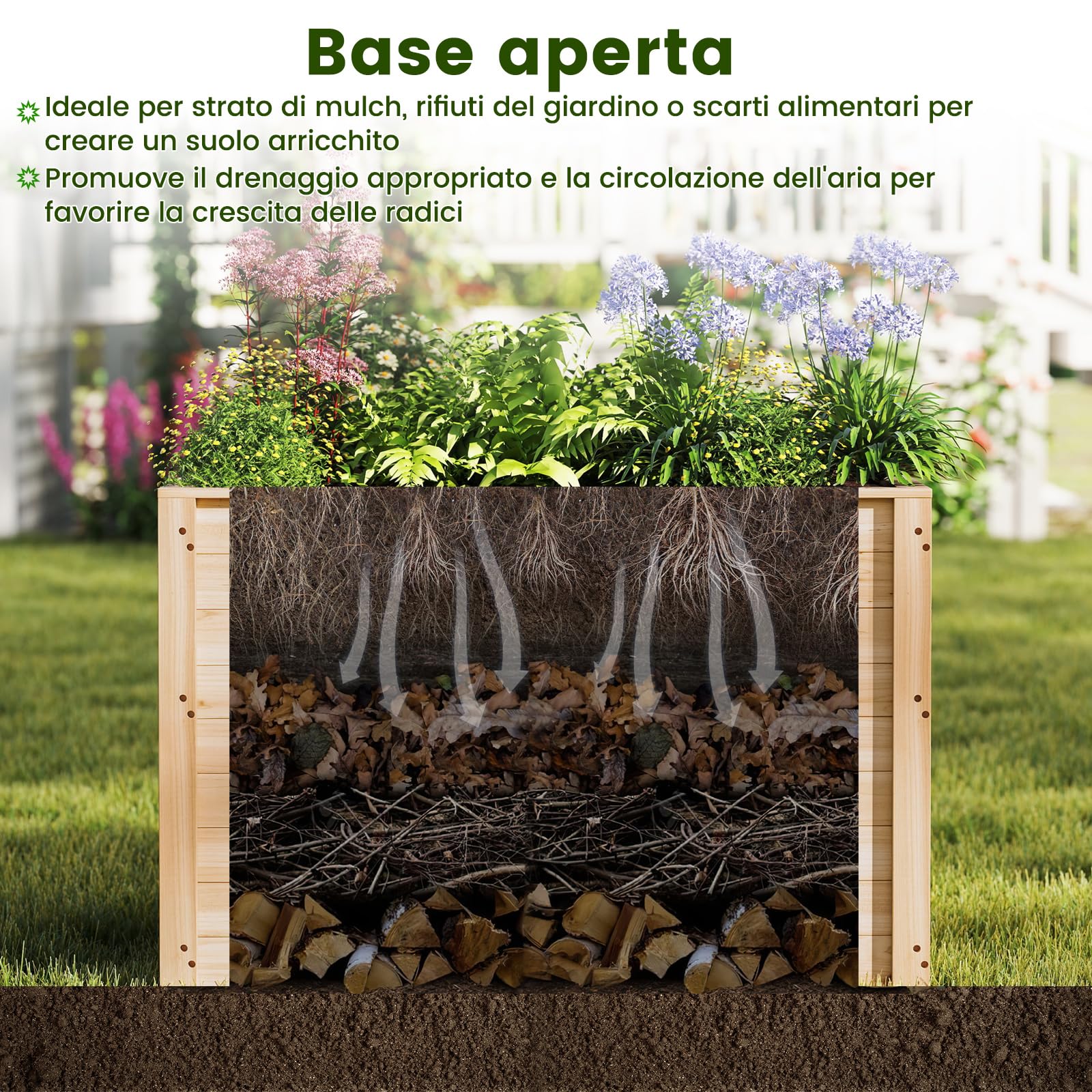 COSTWAY Letto da Giardino Rialzato in Legno Massiccio