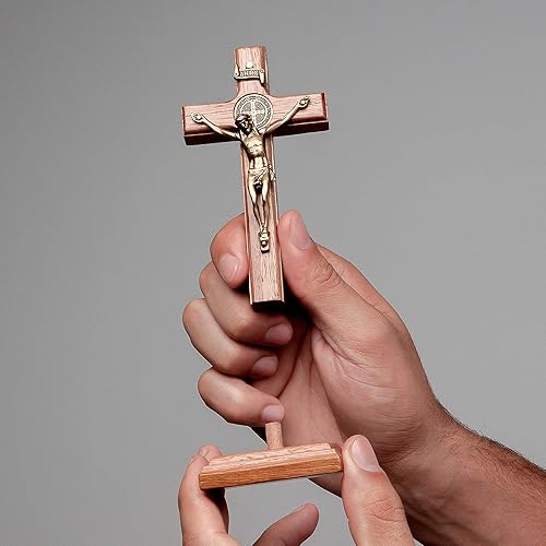 Miniatura 7 de Intercession Crucifijo de cruz de madera para pared y mesa (7.5 pulgadas, oro antiguo)