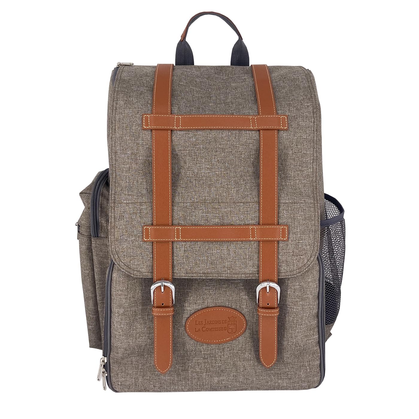 Les Jardins de la Comtesse - Zaino Picnic Escapade - 4 Persone - Marrone - Completo di scomparto termico - Piatti solidi e leggeri - Molte tasche - 29 x 15 x 44 cm