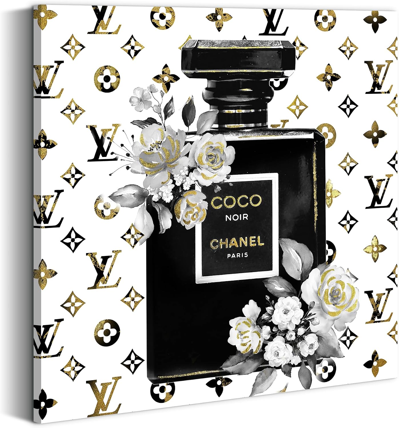summer melody Black White Perfume Bottle Canvas Wall Art 24x24Inch