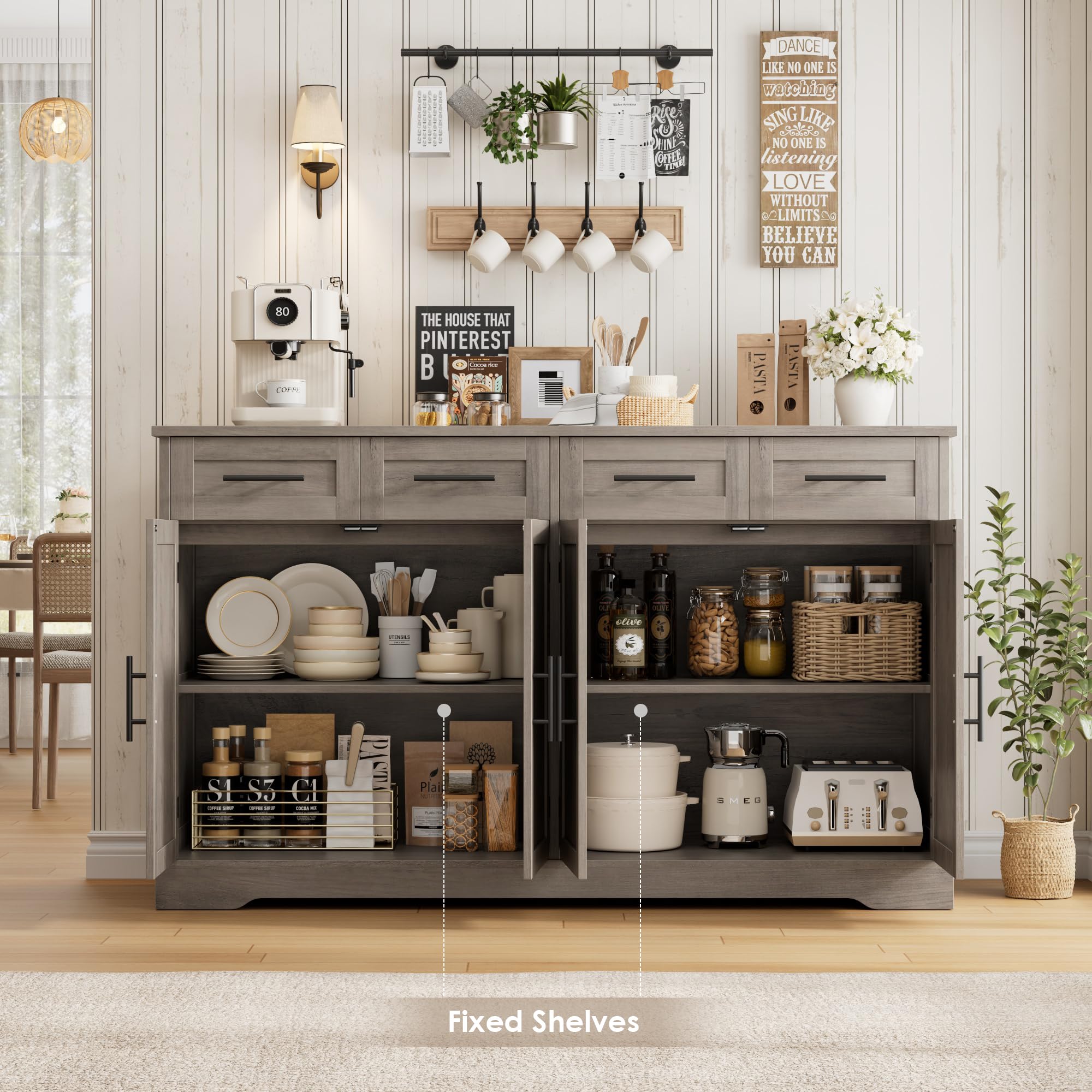 Grey Buffet Cabinet With Storage HOSTACK 60\, image size:2000x2000