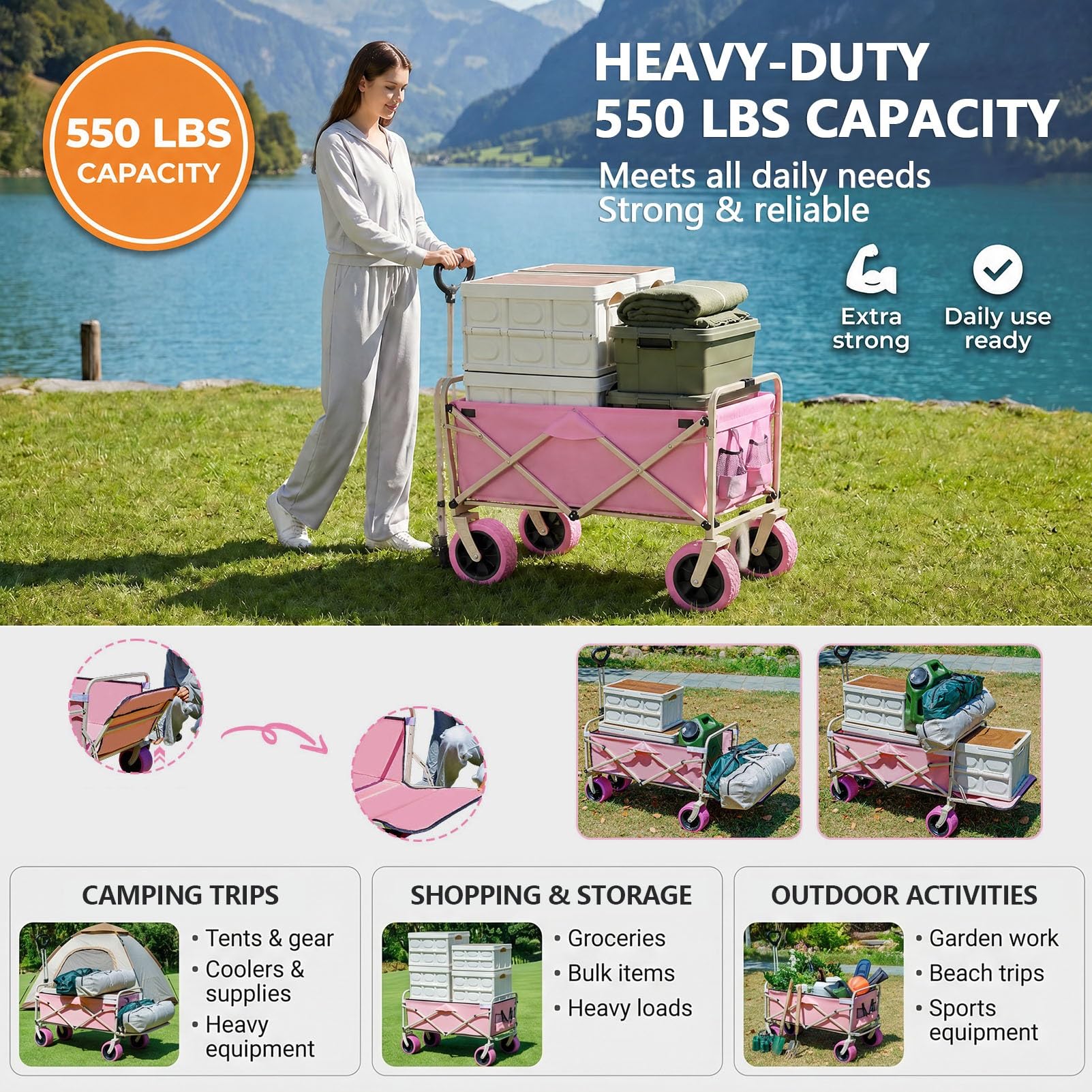 Carrito de Venta Ambulante Plegable para Exteriore Puesto de Mercado(Style B,120cm(47.2in))