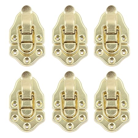 Geesatis 6 Pcs Metal Duckbilled Box Hasp Lock Toggle Latch Catch Decorative Hasp Box Trunk Latch Hasps for Jewelry Wooden Case Boxes, with Mounting Screws, Gold, 2.7