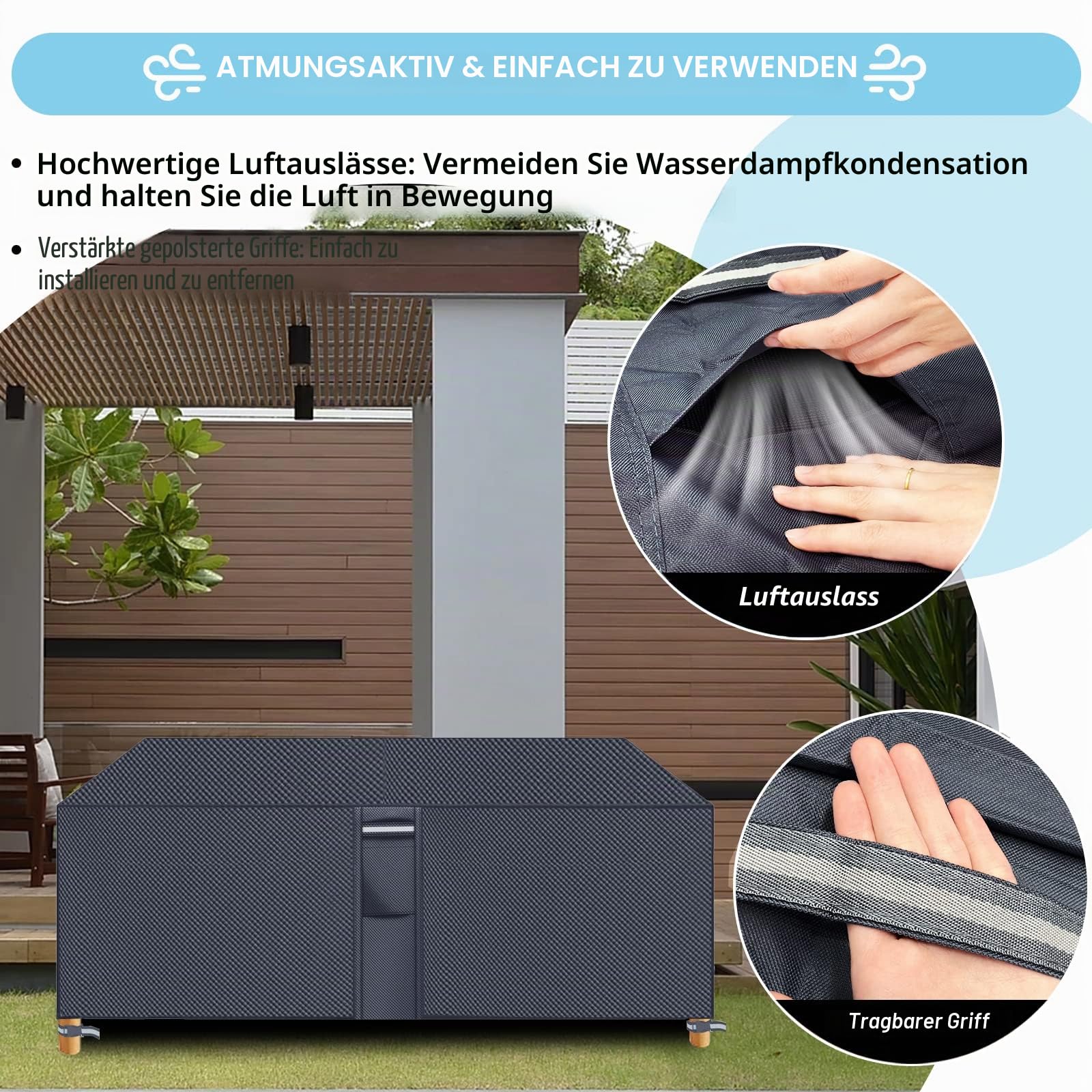 RICHIE Terrassentischabdeckung, wasserdicht, 200 x 160 x 70 cm, Rattan-Möbelabdeckungen, 600D Oxford PVC-Beschichtung, Outdoor-Möbel-Set, Abdeckung für Gartentisch und Stühle
