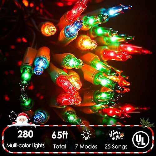 Miniatura 2 de Enhon 280 luces LED musicales de Navidad de 65 pies, luces musicales de árbol de Navidad con 25 canciones clásicas de vacaciones, 7 modos de