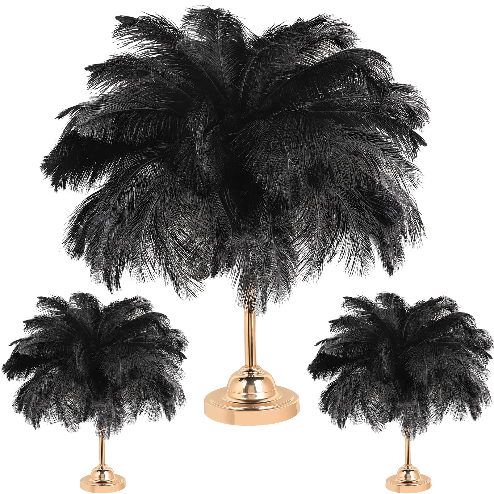 Photo 1 of XunYee 60 Pcs Large Natural Ostrich Feathers Plumes Bulk for Centerpiece 18-20 Inch (45-50 Cm) Feathers for DIY Crafts Christmas Wedding Masquerade Party Decorations(Black)