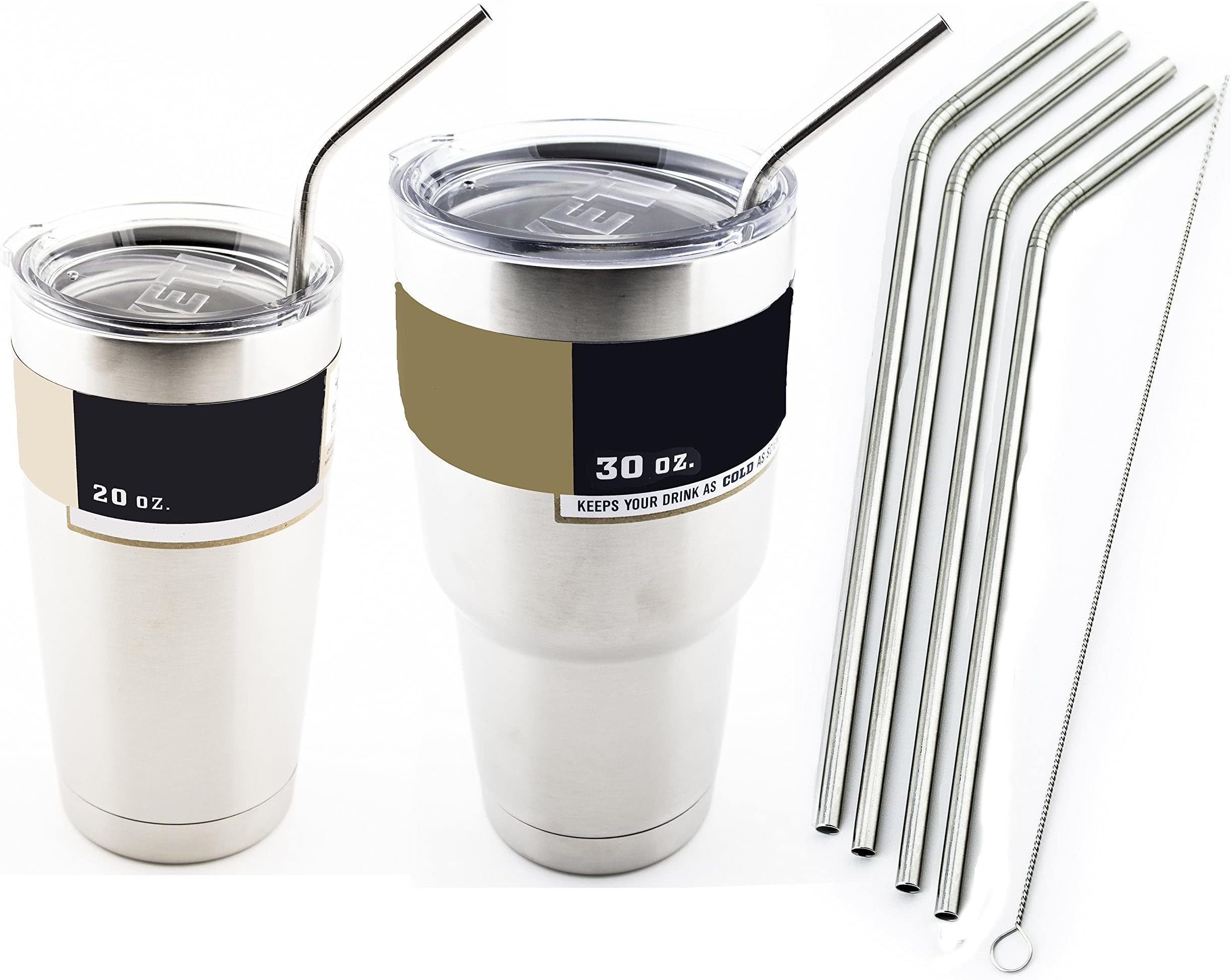 4 Bend Stainless Steel Straws Extra LONG fits 30 oz & 20 oz Yeti Tumbler Rambler Cups - CocoStraw Brand Drinking Straw (4 Bend Straws)