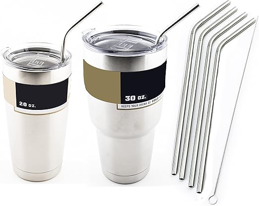 4 Bend Stainless Steel Straws Extra LONG fits 30 oz & 20 oz Yeti Tumbler Rambler Cups - CocoStraw Brand Drinking Straw (4 Bend Straws)