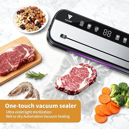 Miniatura 3 de CALOOP Máquina selladora al vacío de alimentos con 20 bolsas de sellado, potente ahorro de alimentos de 75 Kpa para almacenamiento de cocina, modos