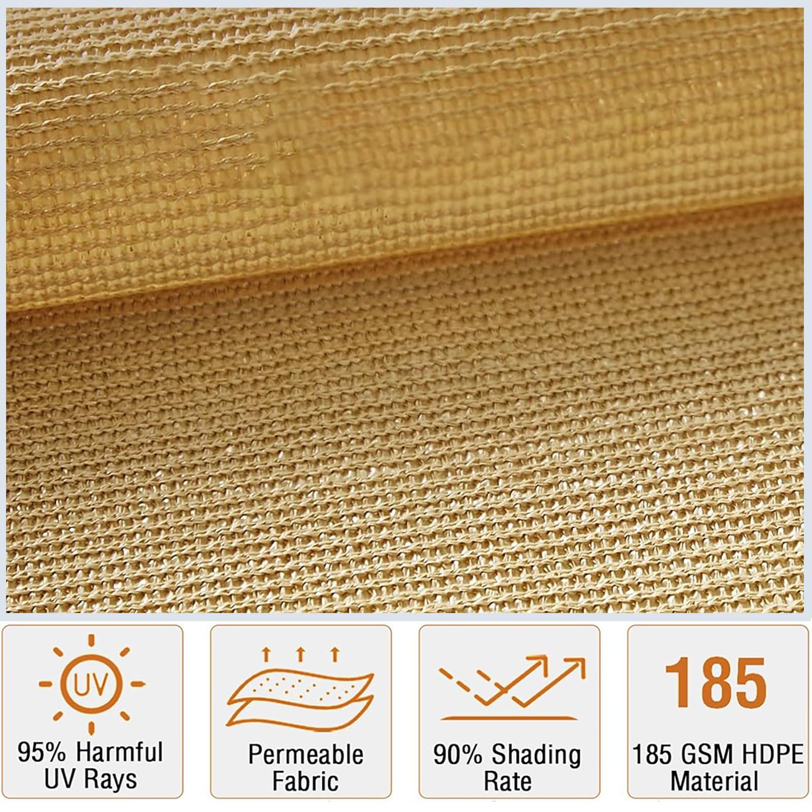 Sonnensegel Rechteckig 190 x 190 cm HDPE UV Schutz Rechteckig Sonnenschutz inkl Befestigungsseile für Patio, Pergola, Hinterhofa, Außenbereich, Grau
