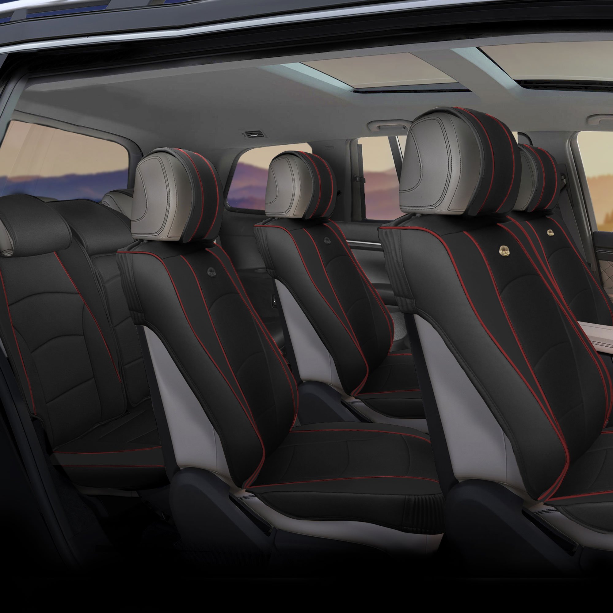 FH Group Ultra Comfort Leatherette Three-Row Seat Cushions Seat Covers Black Red Trim Car Seat Cover Split Ready