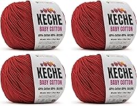 Vista 20 de Keche Hilo de algodón, 60% algodón, 40% hilo acrílico, hilo de algodón suave para ganchillo y tejer, hilo amigurumi, 4 madejas/bolas