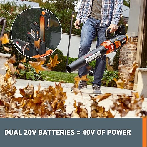 Miniatura 7 de WORX WG584 40V Cordless Leaf Blower, Electric Blower for Lawn Care wth Brushless Motor, 2 Batteries & Charger Included
