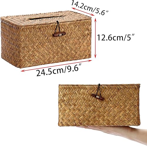 Miniatura 4 de Sumnacon Caja de pañuelos rectangular grande para caja de pañuelos de hierba marina, soporte para pañuelos de tejido decorativo, cubierta de