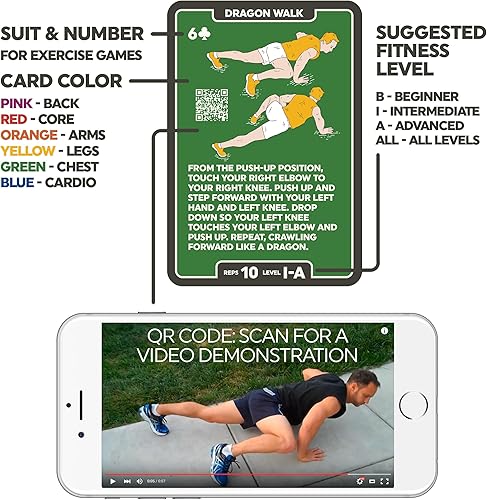 Miniatura 4 de Tarjetas de ejercicio juego de 52 cartas para entrenamiento corporal de fuerza y peso (versión en inglés) Diseñado por un experto en fitness