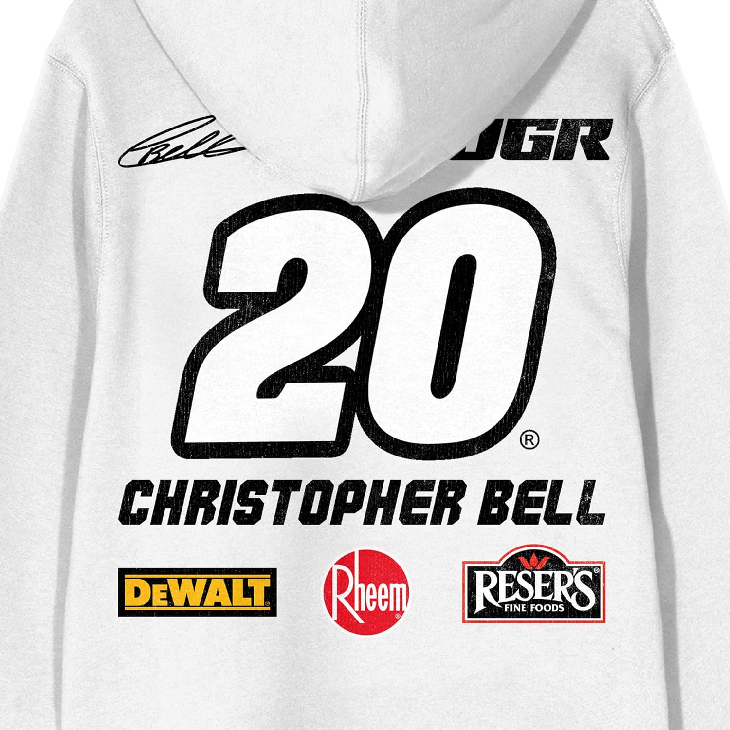 Bioworld Joe Gibbs Racing Christopher Bell 20 Sponsor Logos Adult White Long Sleeve Hooded Sweatshirt