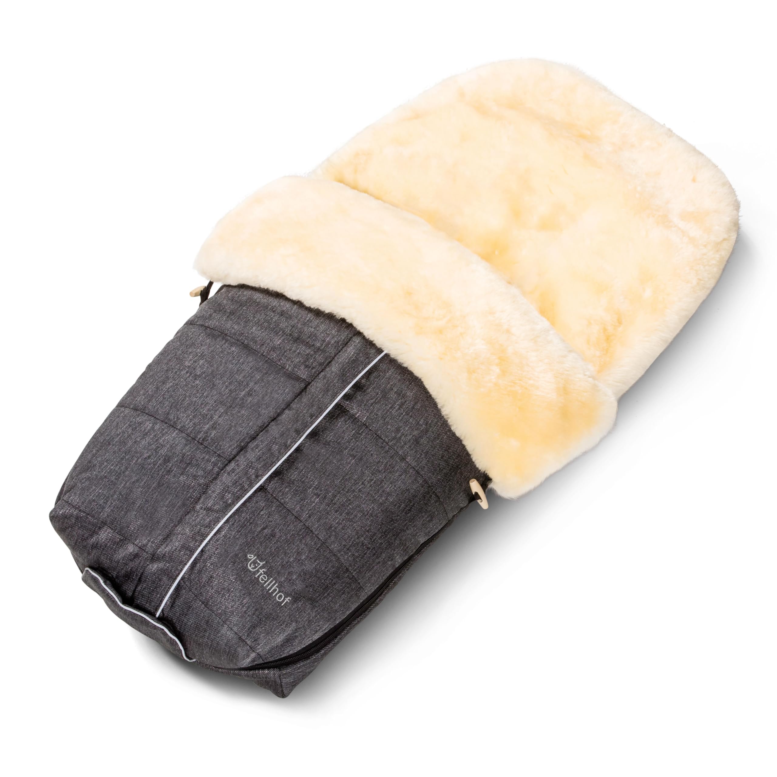 Fellhof ASPEN Lammfell Kinderwagen Fußsack | 50x98 cm | Merino-Lammfell | für ergonomische Buggys | wind- und wasserabweisend | graphit-melange (Vorgängermodell)