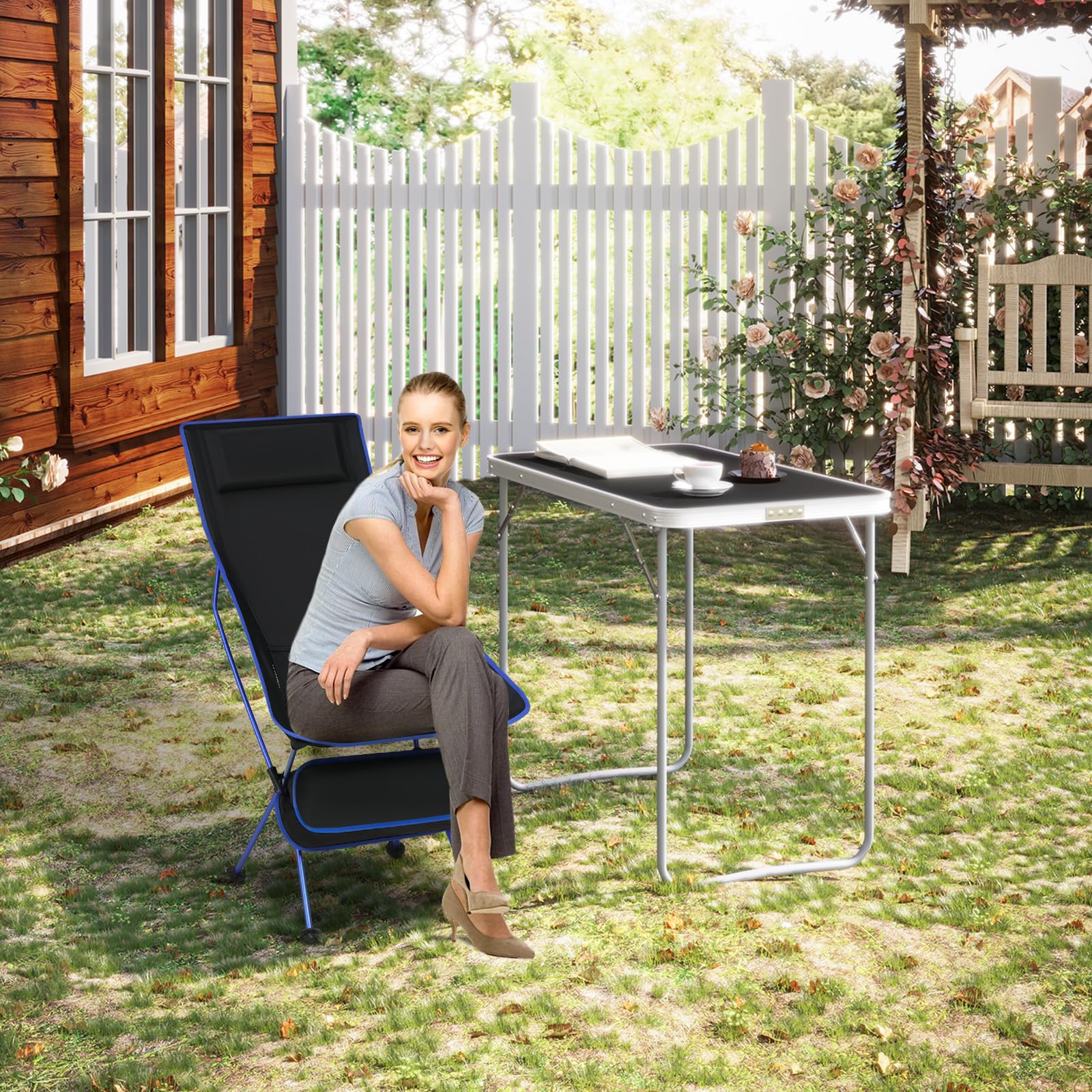 eSituro Campingstuhl faltbar, Klappstuhl leicht, Angelstuhl mit Tragetasche, Faltstuhl mit hoher Rückenlehne, Outdoor Strand Camping Stuhl, für Angeln Picknick Wandern