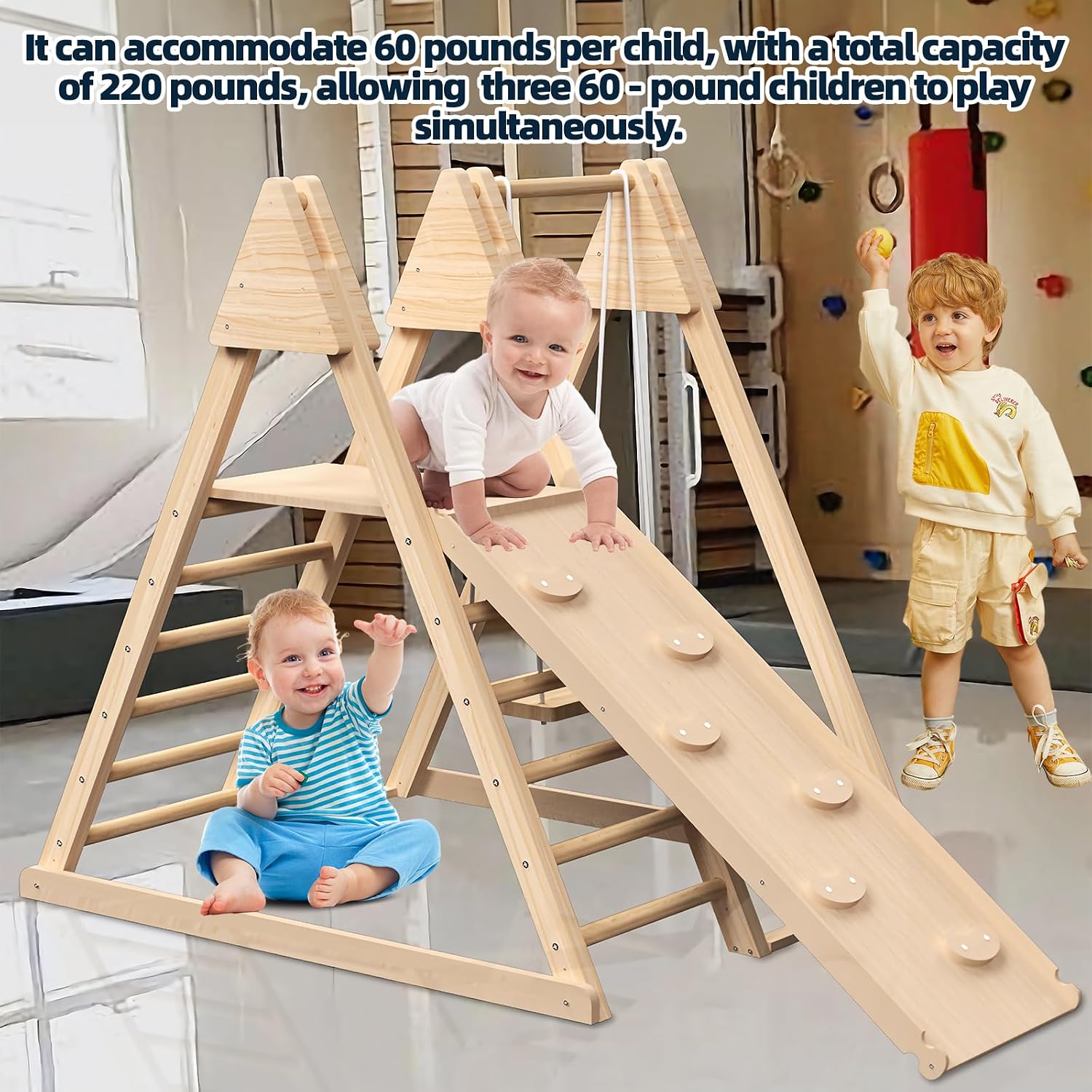 4 in 1 Wooden Jungle Gym Features Climbing Toys for Kids & Toddlers, Slide and Swing Set. Ideal Small Playground Set for Backyards, with Toddler Kids Climber