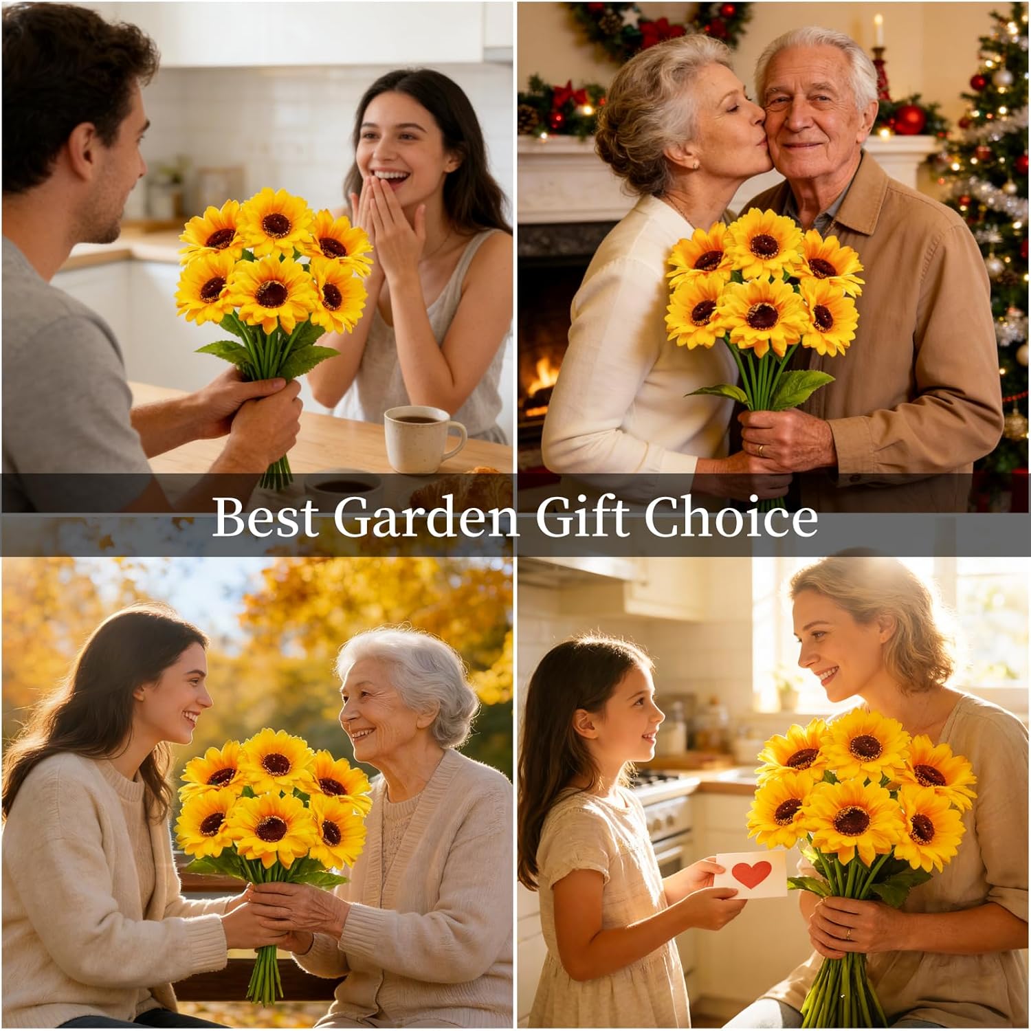 Solar Garden Lights Outdoor, 4 Pack Solar Sunflower Lights with 18 Head 3.4 Inch Flowers, Waterproof Flowers Light Fall Decor Auto ON/Off for Garden Yard Patio Backyard, Gifts for Mom Women