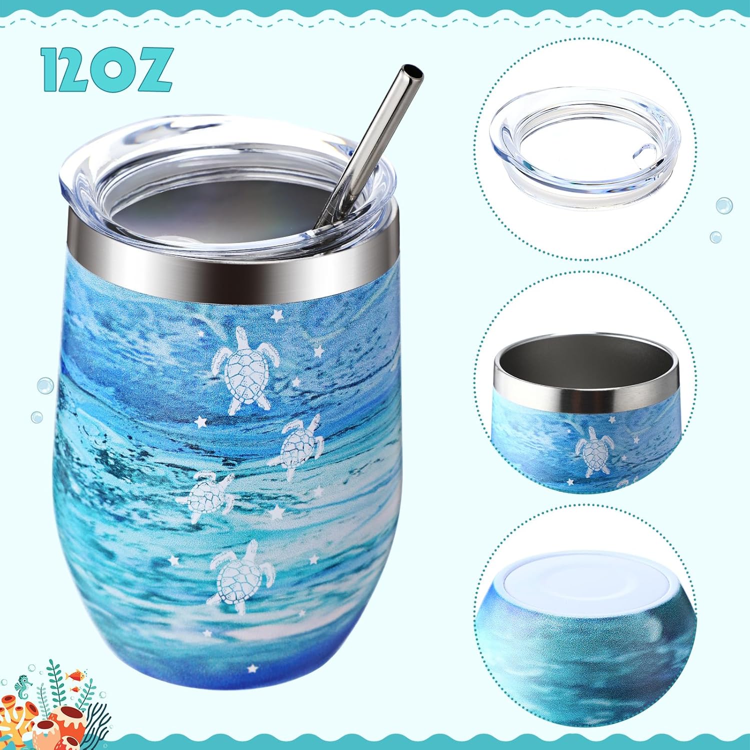 Tondiamo 7 Pcs Sea Turtle Gifts for Women Includes Stainless Steel Tumbler Makeup Bag Keychain Card Socks Bracelets for Women Turtle Lovers Birthday Party Gift