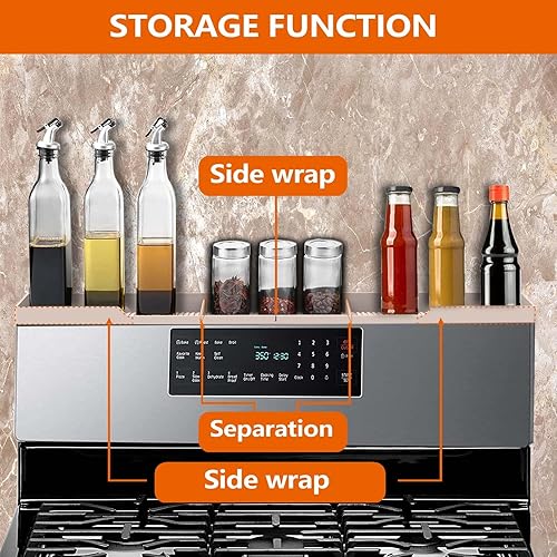 Miniatura 3 de AWOKE Estante superior para estufa de 30 pulgadas, estante magnético de material de silicona para la estufa, 3 particiones funcionales, organizador