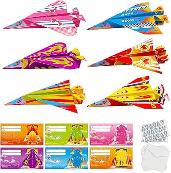 30 Valentines Day Cards for Kids Classroom Flying Paper Airplanes Valentines Greeting Cards with Envelopes Airplane Valentines Day Gifts for Kids School Classroom Exchange Prizes Party Favor