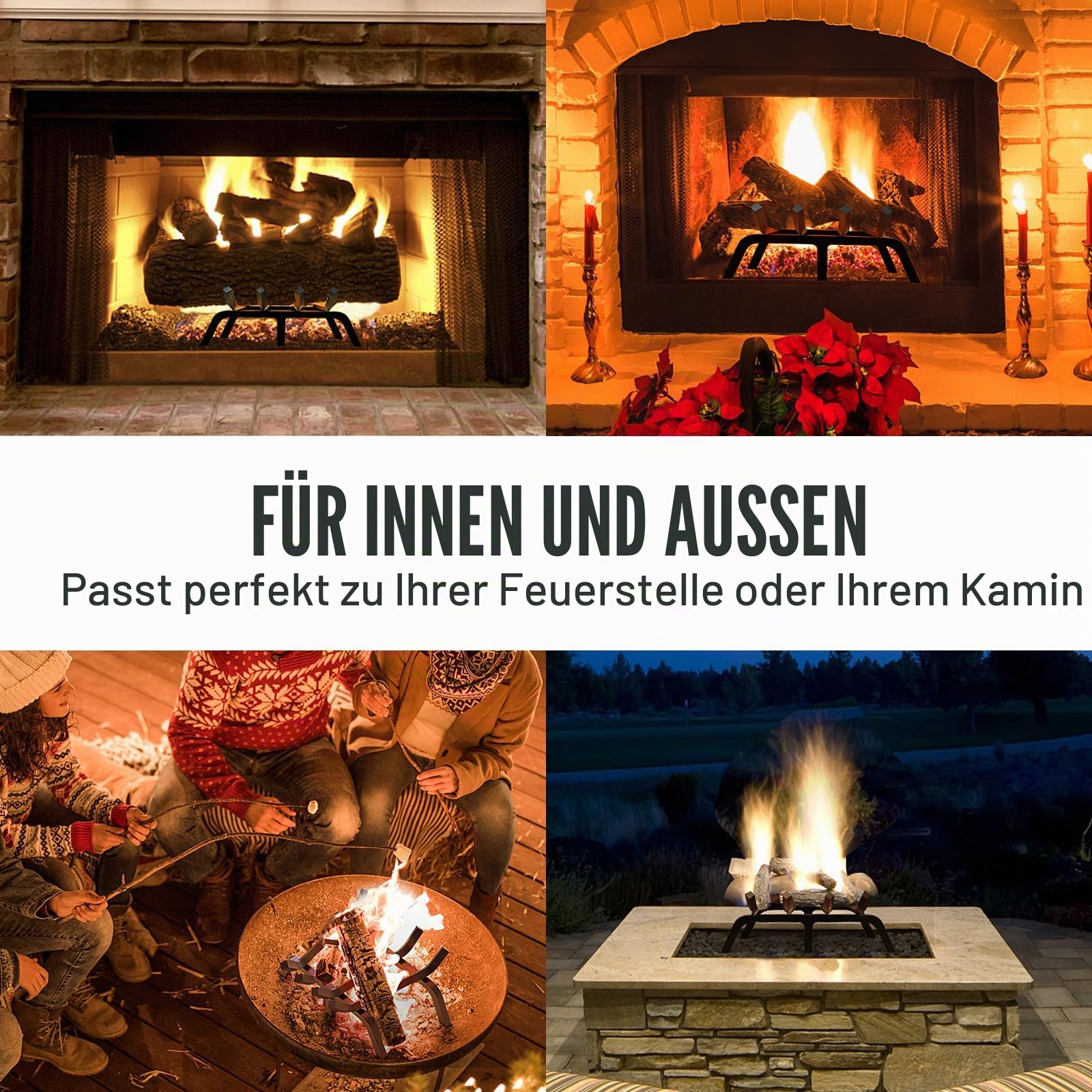VEVOR Kaminrost, 46x18x10cm Feuerbock für Kamin mit 6 Stützbeinen, 19 mm pulverbeschichtete Stahlstangen, Feuerrost, Kaminholzrost, Ofenrost, Brennholzhalter für Innen- & Außenkamine