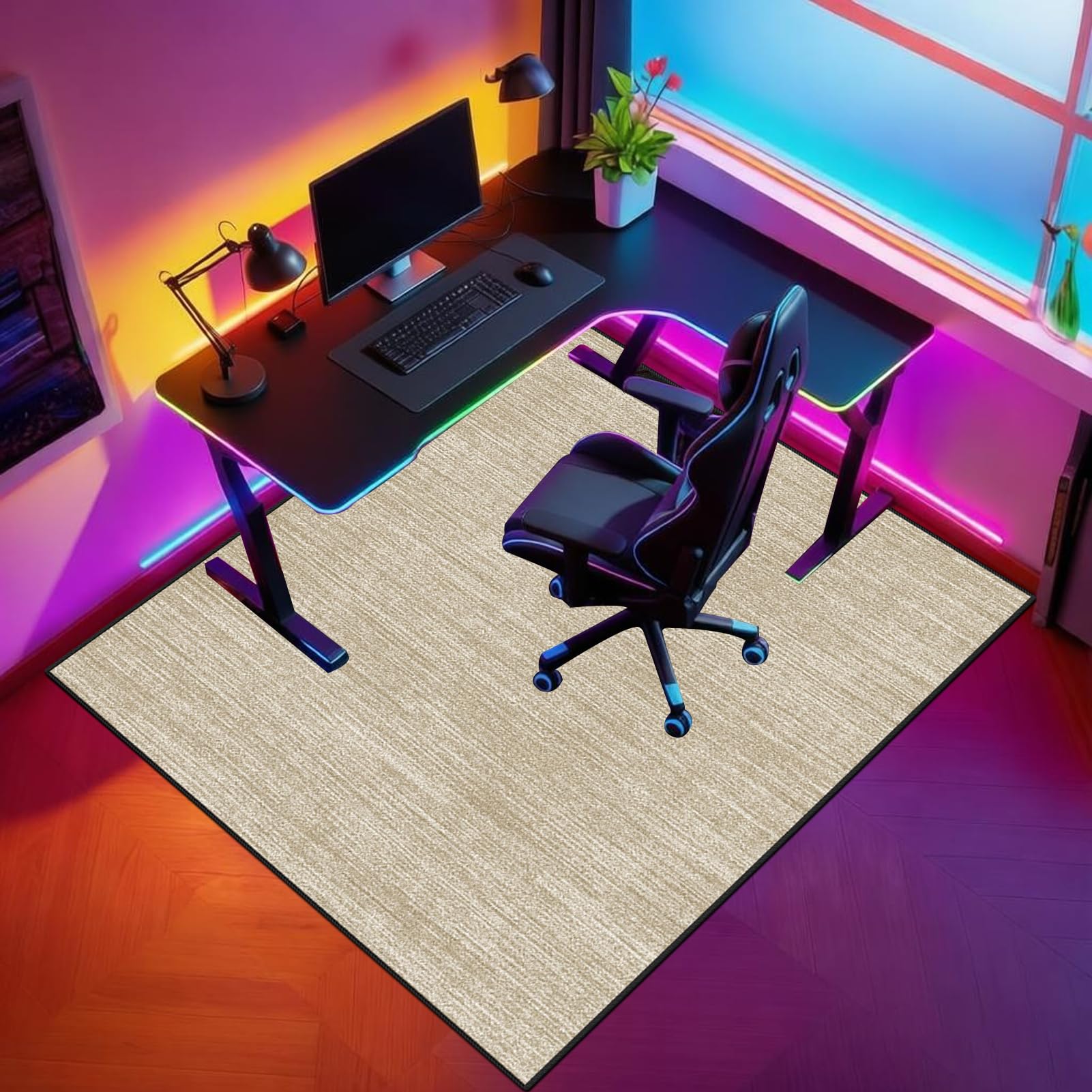Bodenschutzmatte Bürostuhl, Gaming Stuhlmatten, Schreibtischstuhl Unterlage 140 x 160 cm Beige, rutschfest Teppich Unterlage-Kratzfest Geeignet für Büro und Zuhause Gaming Bodenmatte