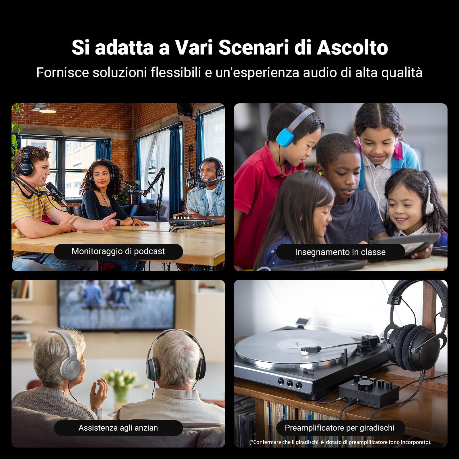Fosi Audio PH05 Amplificatore per Cuffie a 5 Canali Stereo Compatto, Supporta IEM ad Alta Impedenza da 16-300 Ohm, per Mixer da Studio Musicale, Condivisione Audio, Monitor per Podcast