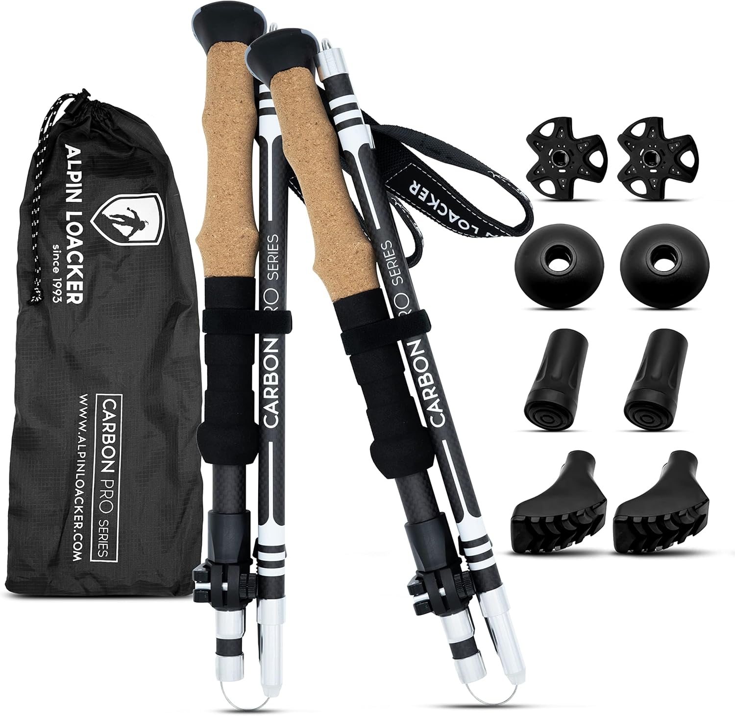 ALPIN LOACKER Collapsible Trekking Poles for Hiking I Carbon or Aluminum Hiking Poles Ultra Lightweight I Adjustable Trekking Poles for Women and Men with Cork Grip ALPIN LOACKER Collapsible Trekking Poles for Hiking I Carbon or Aluminum Hiking Poles Ultra Lightweight I Adjustable Trekking Poles for Women and Men with Cork Grip