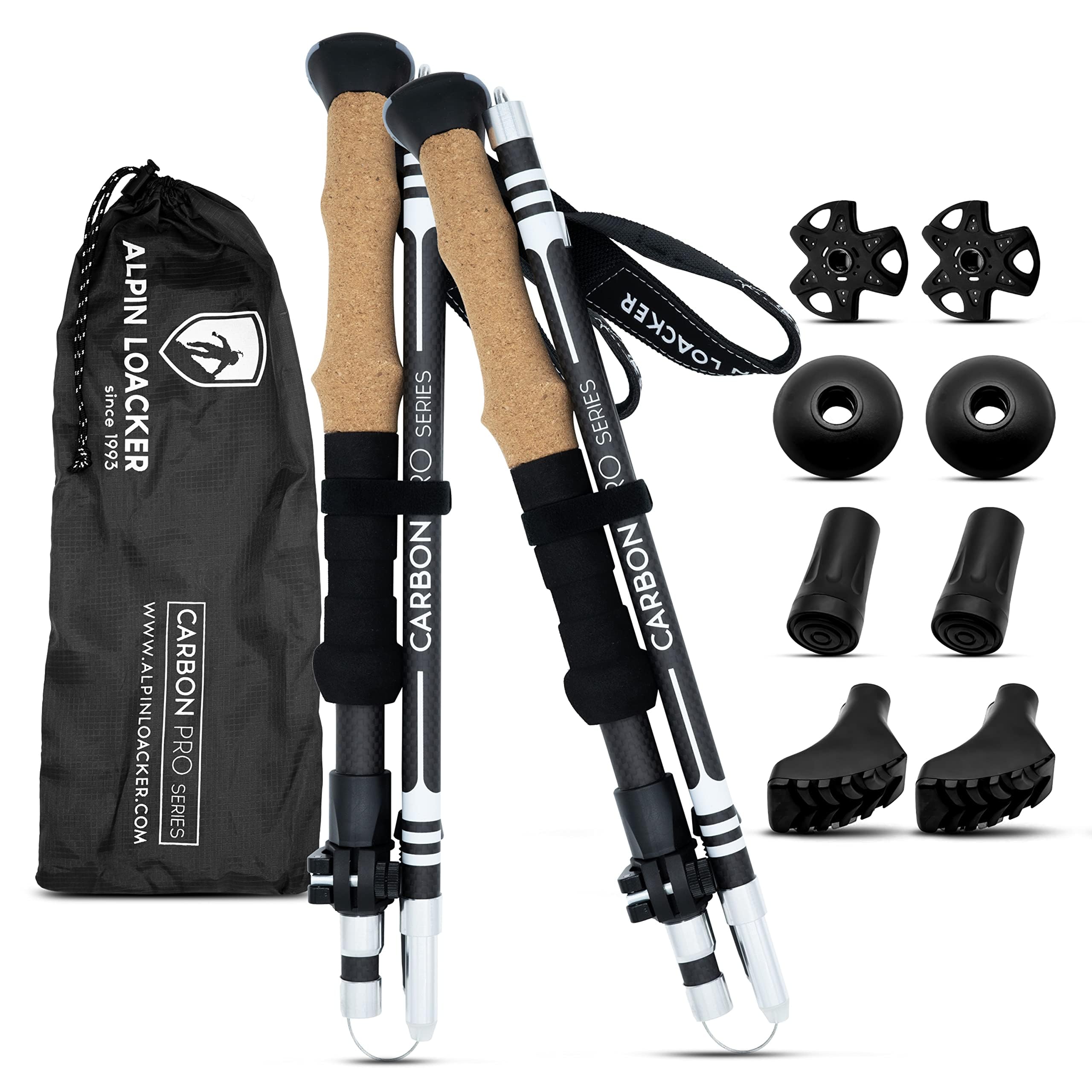 Collapsible Trekking Poles for Hiking I Carbon or Aluminum Hiking Poles Ultra Lightweight I Adjustable Trekking Poles for Women and Men with Cork Grip